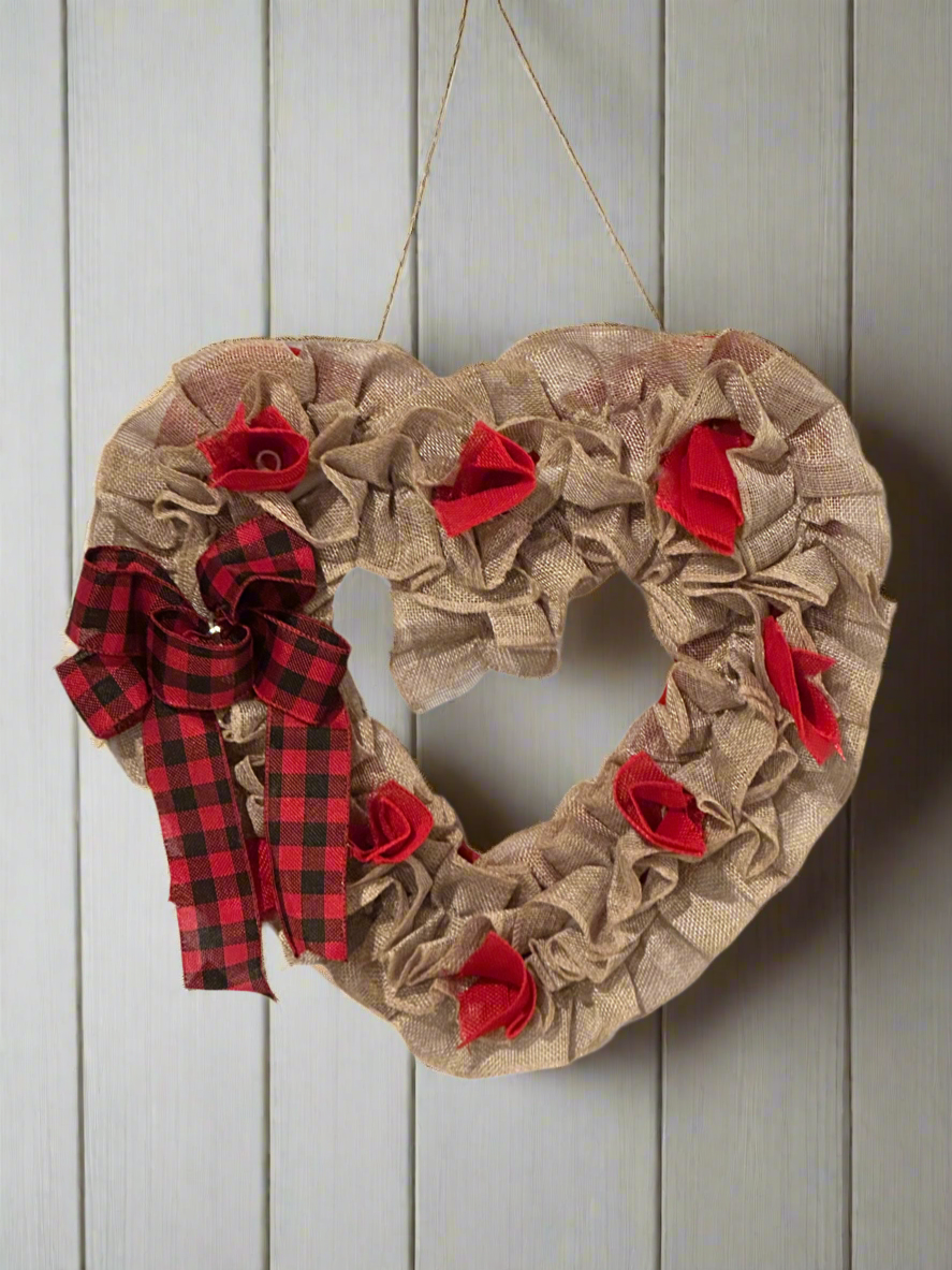 BURLAP HEART WREATH
