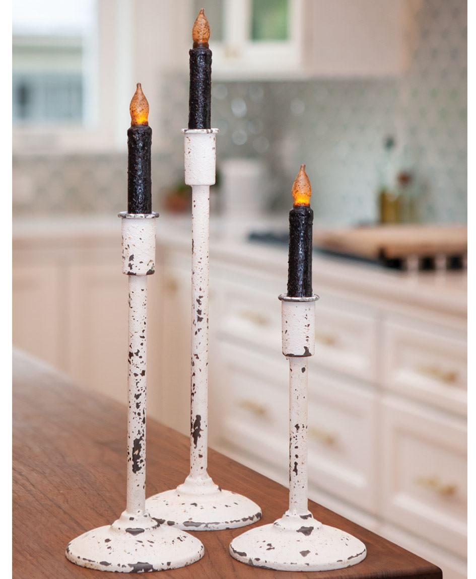 DISTRESSED WHITE METAL TAPER HOLDERS