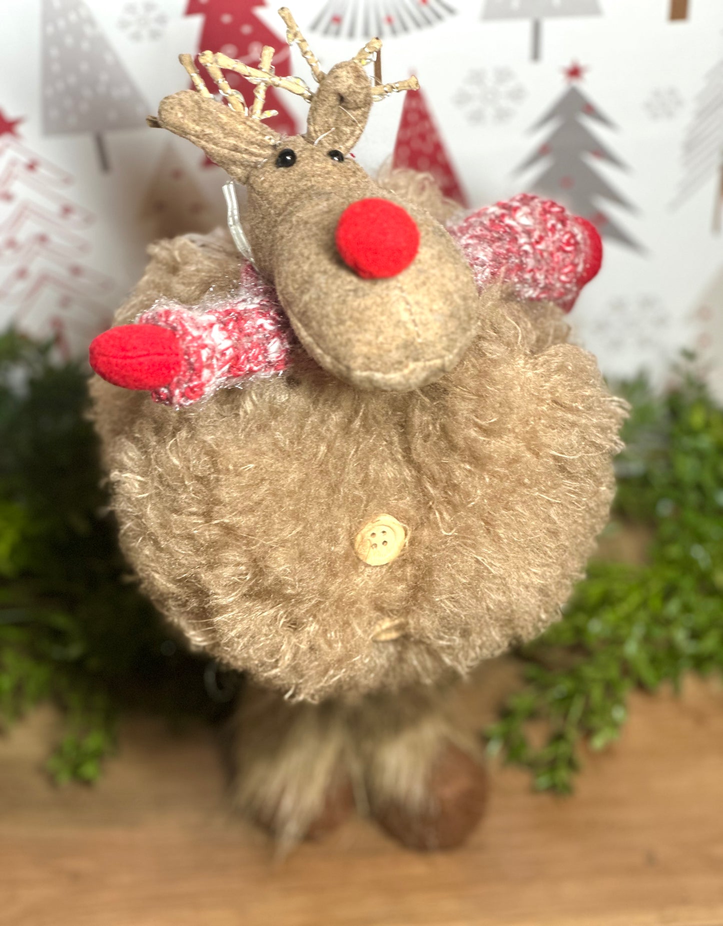 STANDING FLUFFY REINDEER WITH LED ANTLERS
