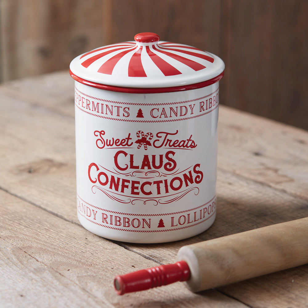 CLAUS CONFECTIONS ENAMELED CHRISTMAS CONTAINER