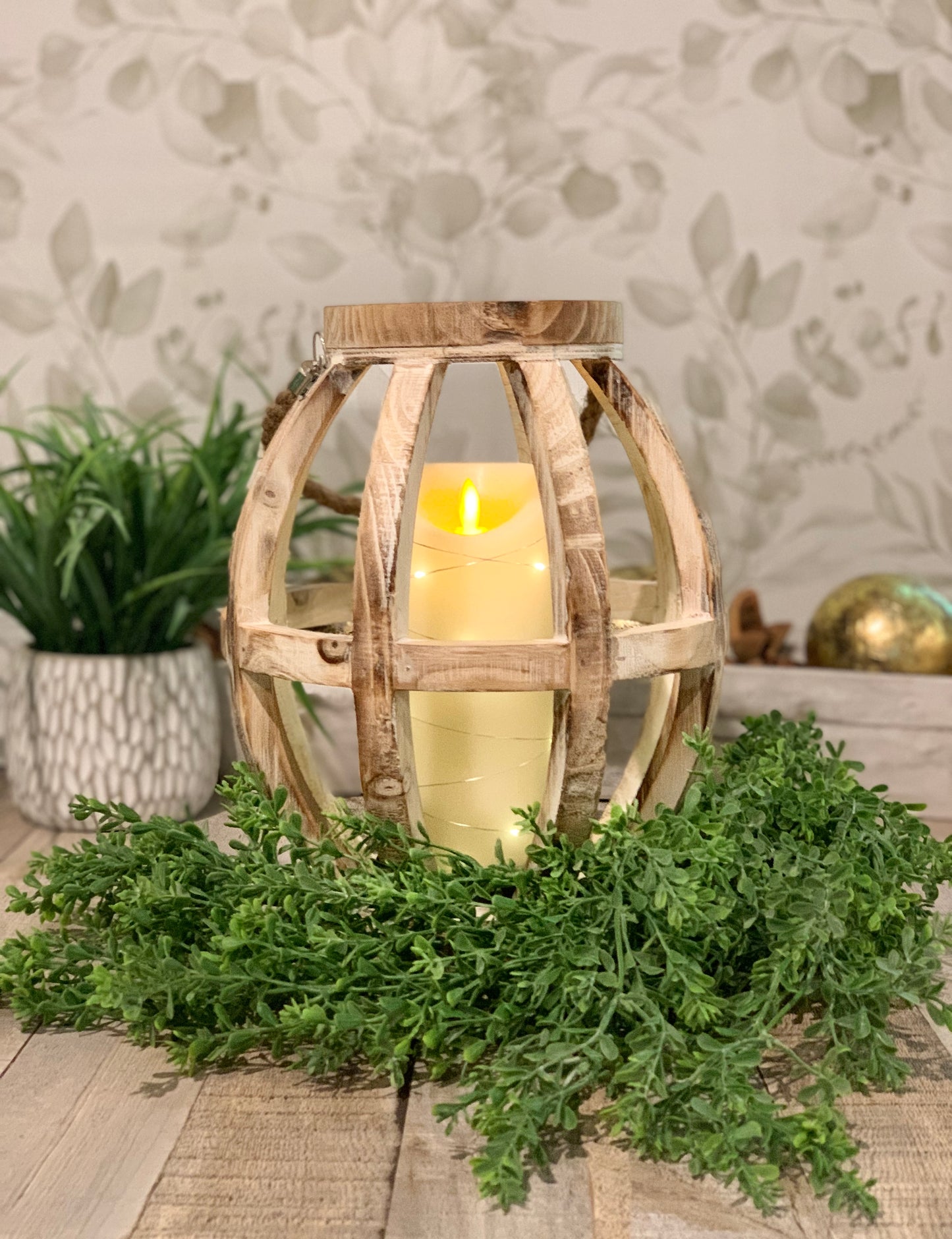 WHITEWASHED WOOD LANTERN