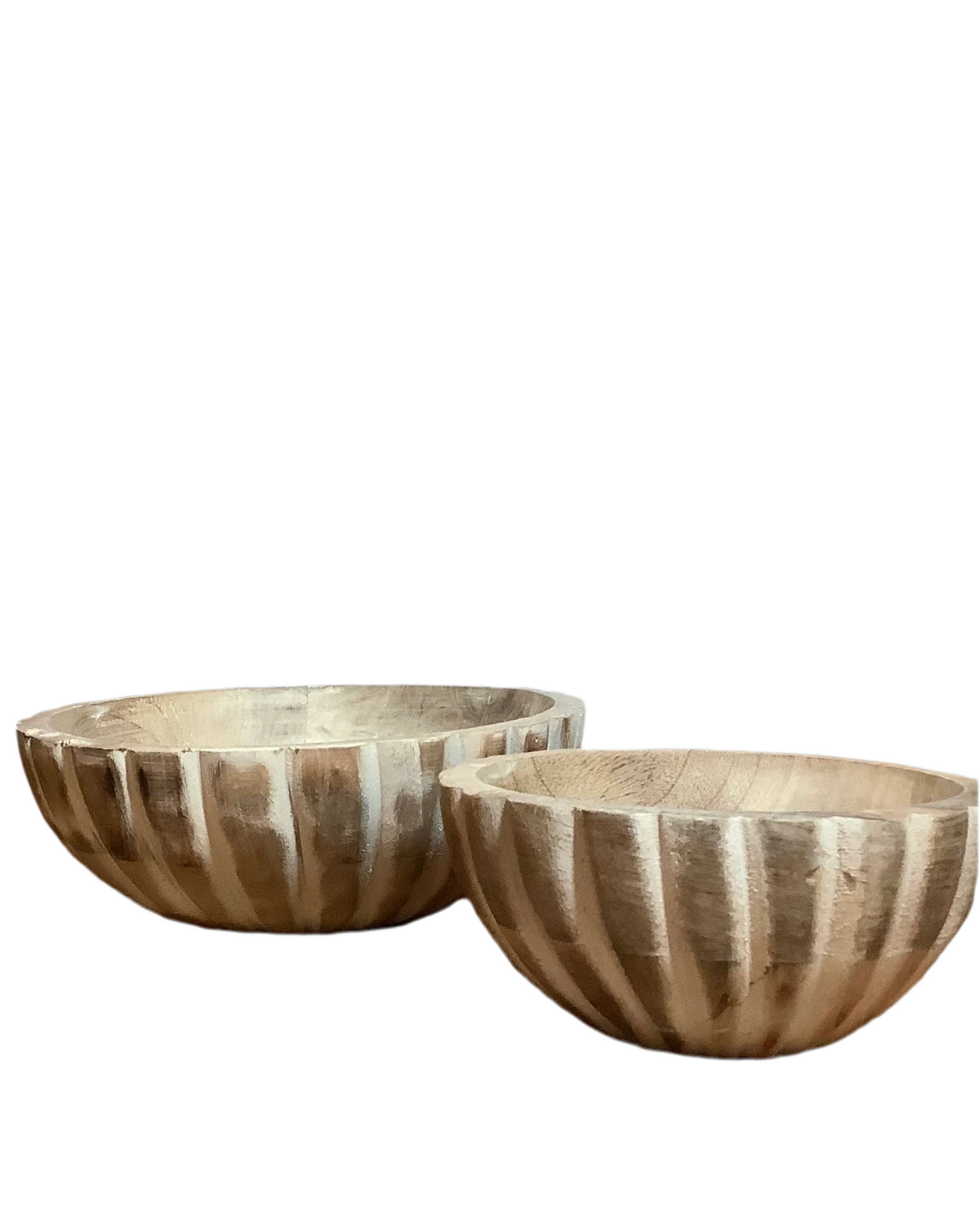 S/2 STRIPED CARVED WOODEN BOWLS