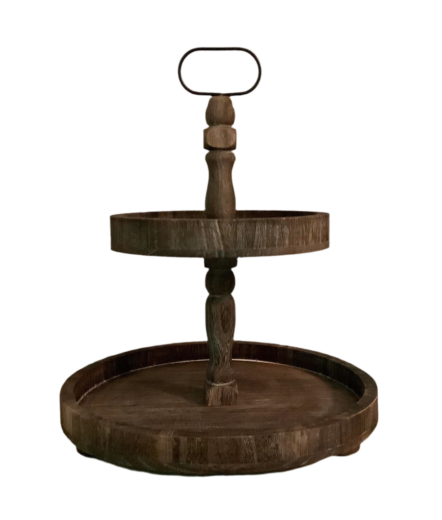 BROWN 2 TIER ROUND TRAY