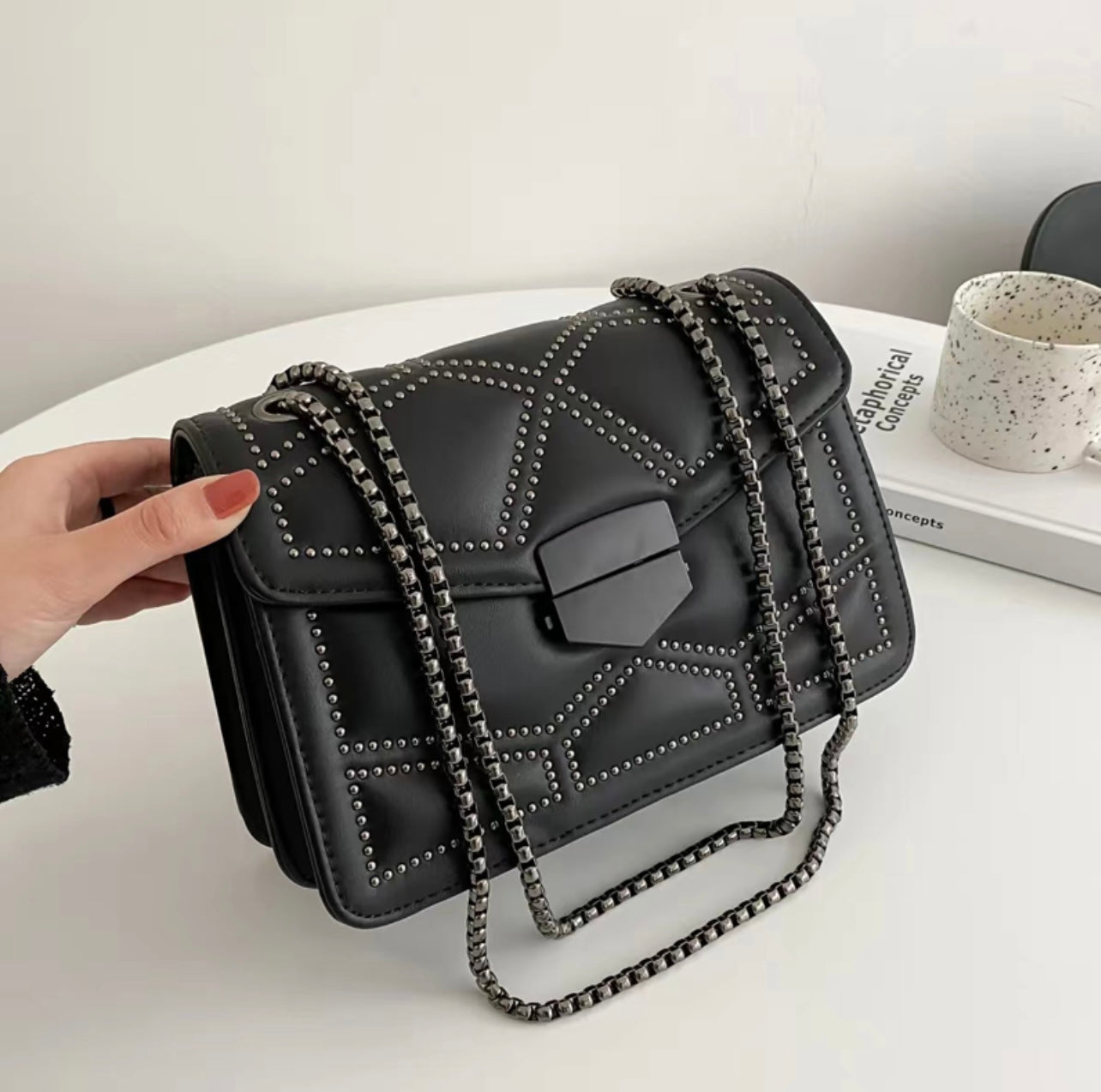 CHAIN STUDDED HANDBAG