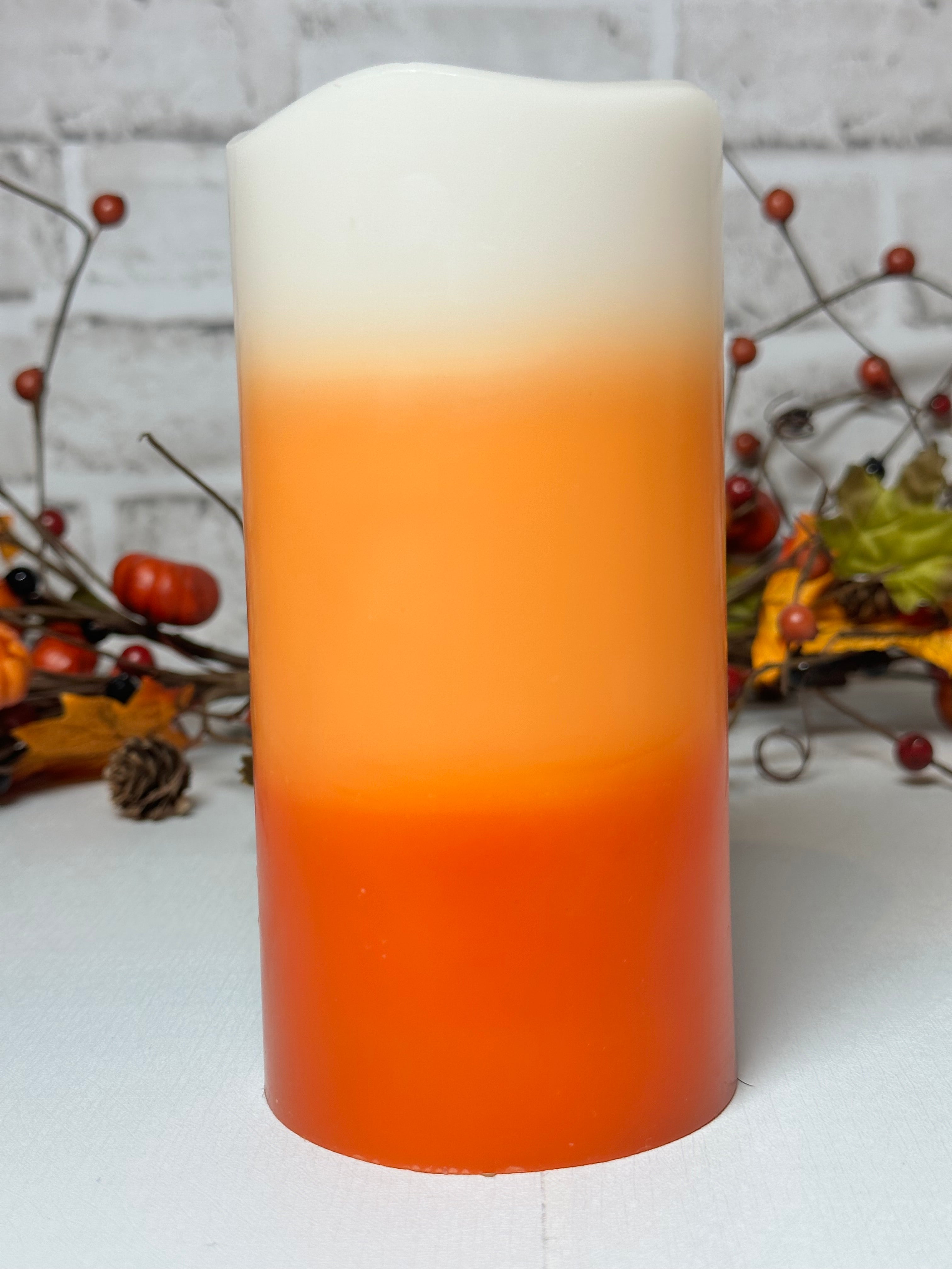 CANDY CORN PILLAR CANDLE BarnHill Candles and Decor